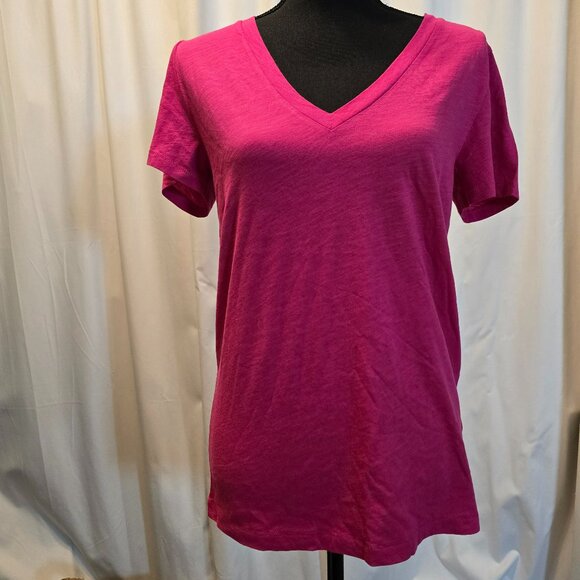 J.Crew Factory Slub Cotton V-Neck Tee Vintage Berry M - Picture 1 of 4